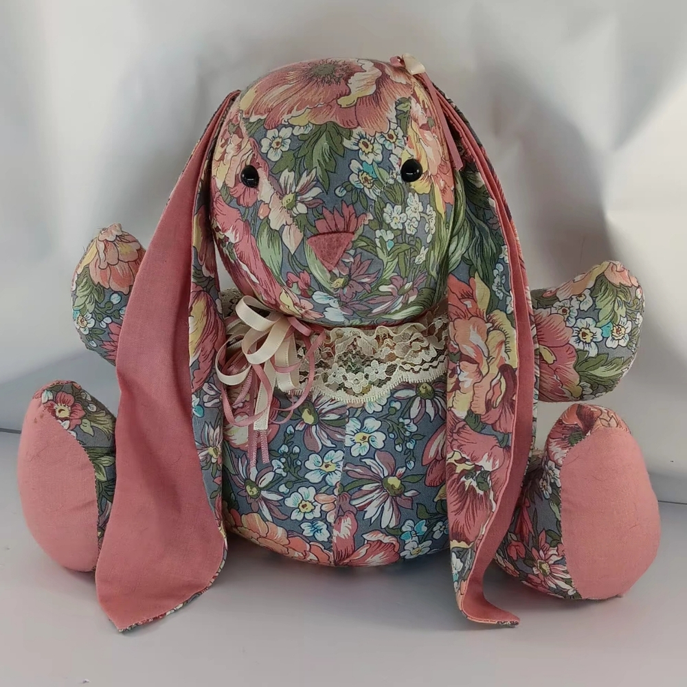Bunny Door Stop/Toy Weighted Pink, Blue, Grey Fabric Handmade